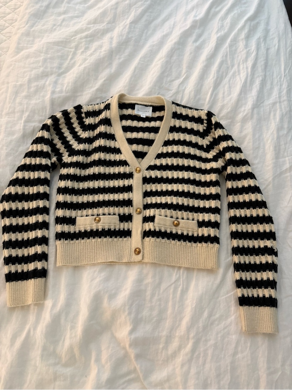 Line & Dot Black and Cream Striped V-Neck Cardigan